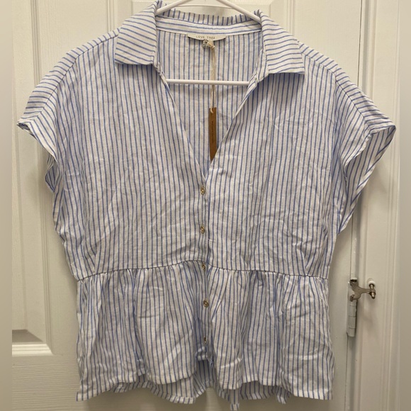 3/$25! NEW! Women’s Boutique Classic Carol Button Up Striped Linen Peplum Top M - Picture 6 of 16